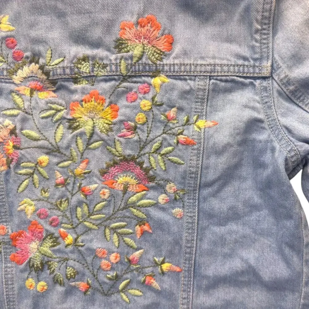 GapKids Floral Embroidered Denim Jacket Light Blue